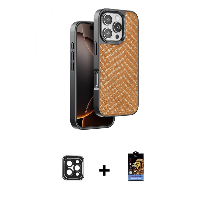 MARSİLYAN™- iPhone 16 Pro Max Kılıf Vadi Özel Seri - Siyah Buffer Hayalet Cam Ekran Koruyucu + Siyah PVD Metal Kamera Lens