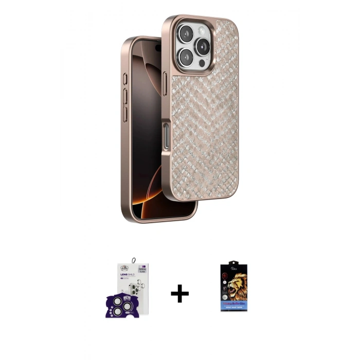 MARSİLYAN™- iPhone 16 Pro Max Kılıf Vadi Özel Seri - Siyah Buffer Hayalet Cam Ekran Koruyucu + Titanyum Gri Bilvis Titan Kamera Lens