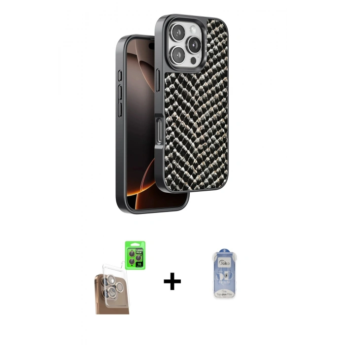 MARSİLYAN™- iPhone 16 Pro Max Kılıf Vadi Özel Seri - Siyah Joko Magic 5D Cam + Raze Metal Kamera Lens - CLTM