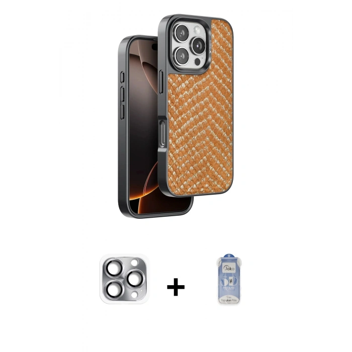 MARSİLYAN™- iPhone 16 Pro Max Kılıf Vadi Özel Seri - Siyah Joko Magic 5D Cam + Gri Pers Alüminyum Kamera Lens
