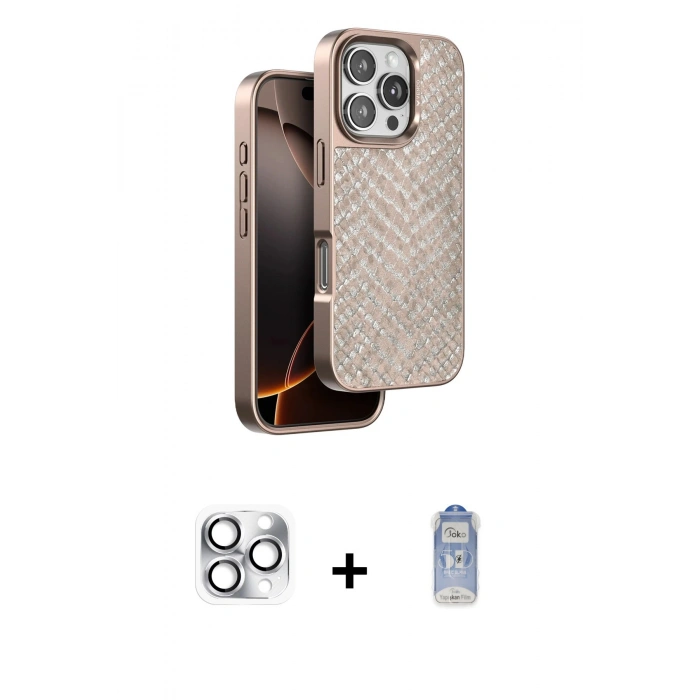 MARSİLYAN™- iPhone 16 Pro Max Kılıf Vadi Özel Seri - Siyah Joko Magic 5D Cam + Pers Alüminyum Kamera Lens - GS