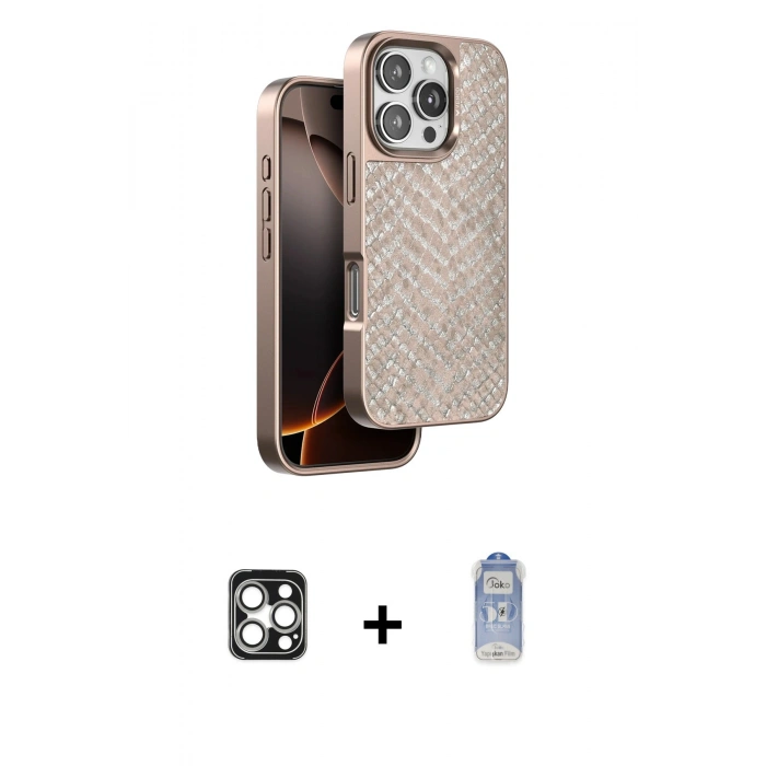MARSİLYAN™- iPhone 16 Pro Max Kılıf Vadi Özel Seri - Siyah Joko Magic 5D Cam + PVD Metal Kamera Lens - GS
