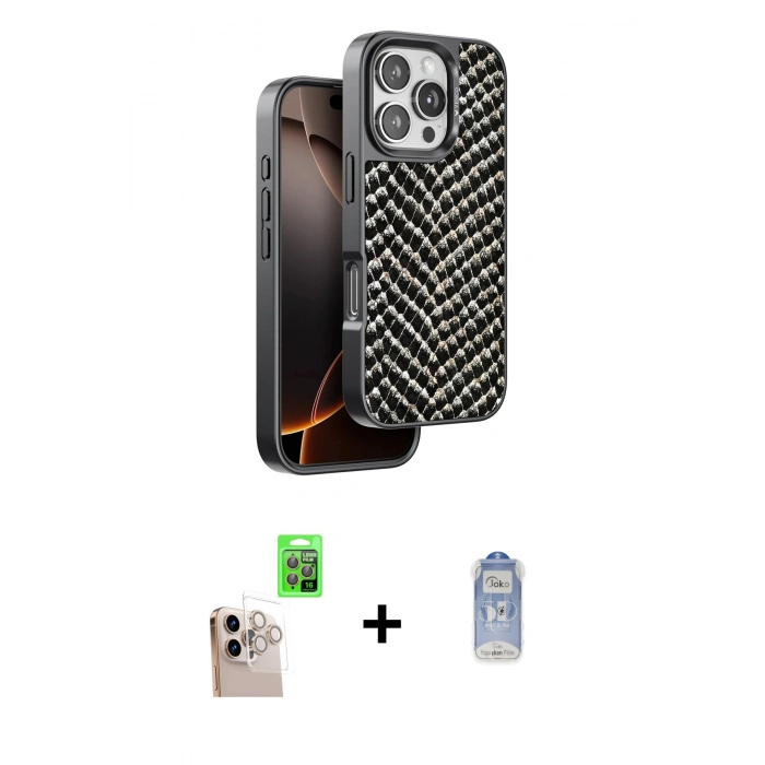MARSİLYAN™- iPhone 16 Pro Max Kılıf Vadi Özel Seri - Siyah Joko Magic 5D Cam + Raze Metal Kamera Lens - NLGY