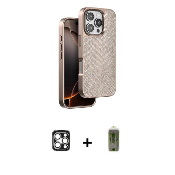 MARSİLYAN™- iPhone 16 Pro Max Kılıf Vadi Özel Seri - Siyah Joko Magic 5D Hayalet Cam + PVD Metal Kamera Lens - GS