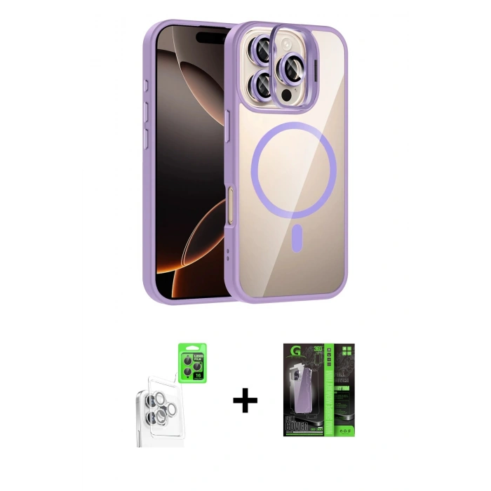 MARSİLYAN™- iPhone 16 Pro Max Kılıf Yadigar Asil Koleksiyonu - Şeffaf 360 Full Body Arka Koruyucu + Beyaz Raze Metal Kamera Lens