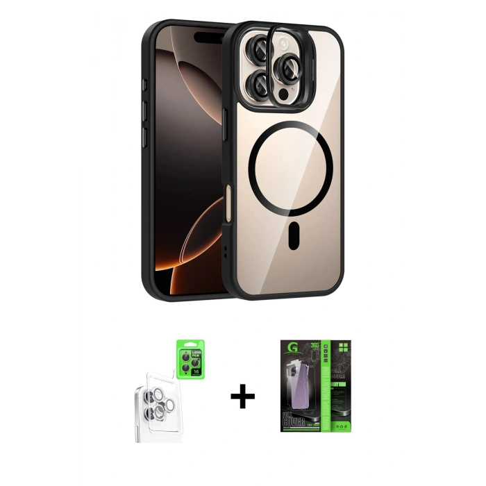 MARSİLYAN™- iPhone 16 Pro Max Kılıf Yadigar Asil Koleksiyonu - Şeffaf 360 Full Body Arka Koruyucu + Beyaz Raze Metal Kamera Lens