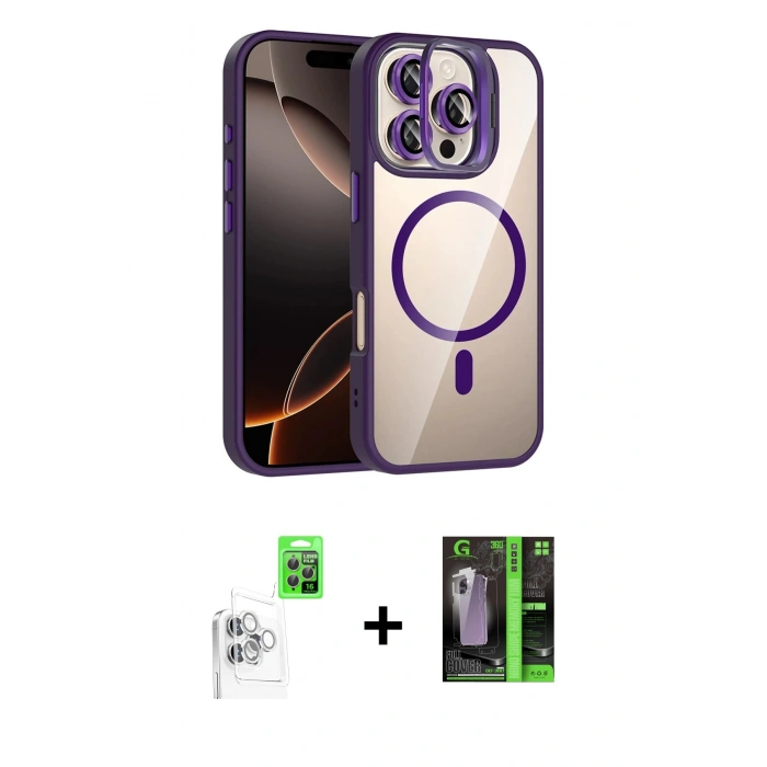 MARSİLYAN™- iPhone 16 Pro Max Kılıf Yadigar Asil Koleksiyonu - Şeffaf 360 Full Body Arka Koruyucu + Beyaz Raze Metal Kamera Lens