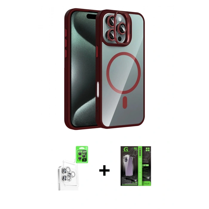 MARSİLYAN™- iPhone 16 Pro Max Kılıf Yadigar Asil Koleksiyonu - Şeffaf 360 Full Body Arka Koruyucu + Beyaz Raze Metal Kamera Lens