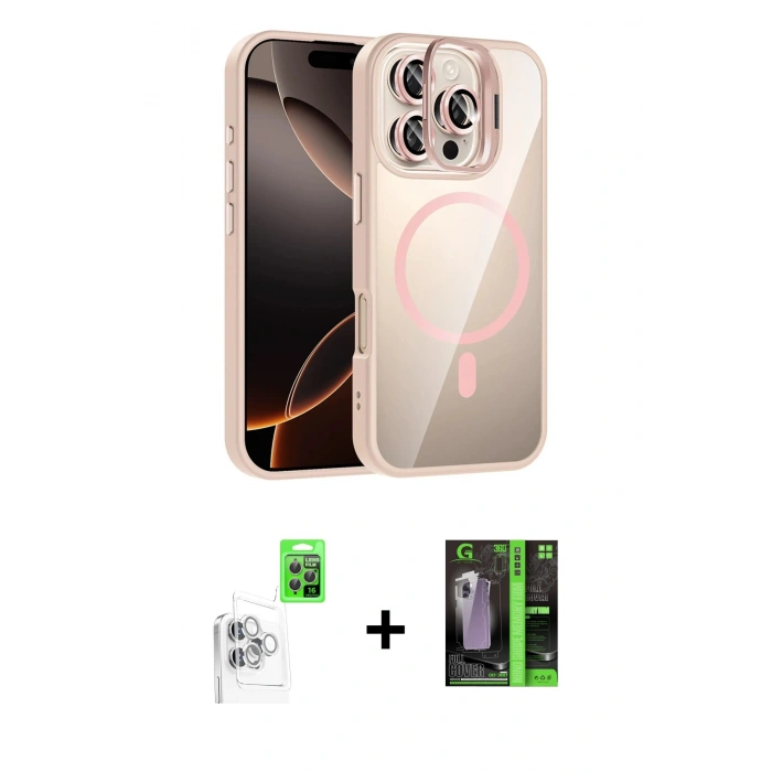 MARSİLYAN™- iPhone 16 Pro Max Kılıf Yadigar Asil Koleksiyonu - Şeffaf 360 Full Body Arka Koruyucu + Beyaz Raze Metal Kamera Lens