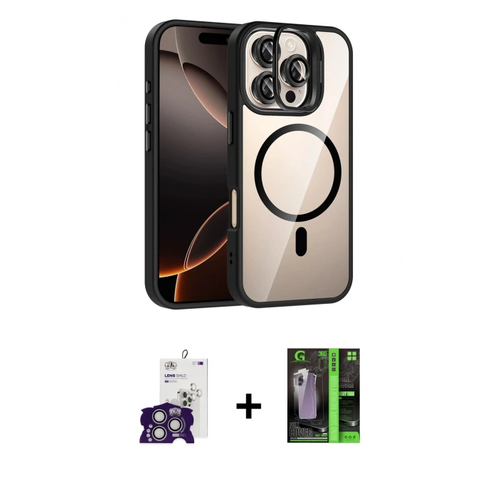 MARSİLYAN™- iPhone 16 Pro Max Kılıf Yadigar Asil Koleksiyonu - Şeffaf 360 Full Body Arka Koruyucu + Bilvis Titan Kamera Lens - GS