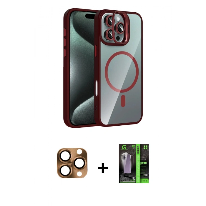 MARSİLYAN™- iPhone 16 Pro Max Kılıf Yadigar Asil Koleksiyonu - Şeffaf 360 Full Body Arka Koruyucu + Çöl Titanyum Pers Alüminyum Kamera Lens