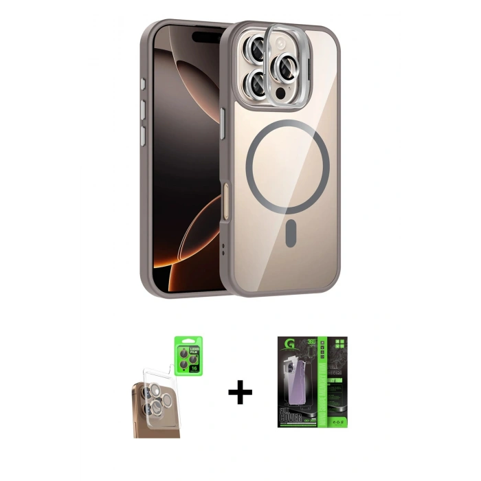 MARSİLYAN™- iPhone 16 Pro Max Kılıf Yadigar Asil Koleksiyonu - Şeffaf 360 Full Body Arka Koruyucu + Raze Metal Kamera Lens - CLTM