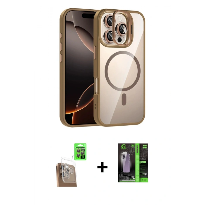 MARSİLYAN™- iPhone 16 Pro Max Kılıf Yadigar Asil Koleksiyonu - Şeffaf 360 Full Body Arka Koruyucu + Raze Metal Kamera Lens - CLTM