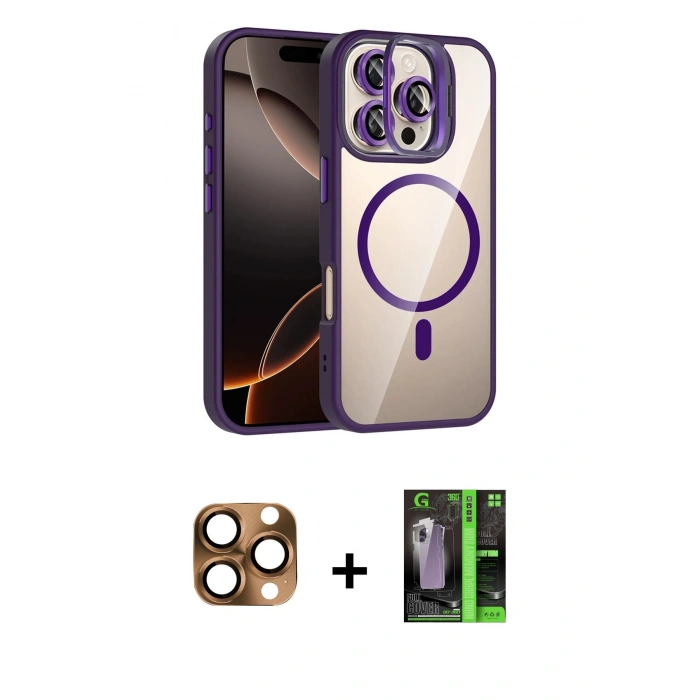 MARSİLYAN™- iPhone 16 Pro Max Kılıf Yadigar Asil Koleksiyonu - Şeffaf 360 Full Body Arka Koruyucu + Çöl Titanyum Pers Alüminyum Kamera Lens