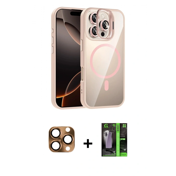 MARSİLYAN™- iPhone 16 Pro Max Kılıf Yadigar Asil Koleksiyonu - Şeffaf 360 Full Body Arka Koruyucu + Çöl Titanyum Pers Alüminyum Kamera Lens