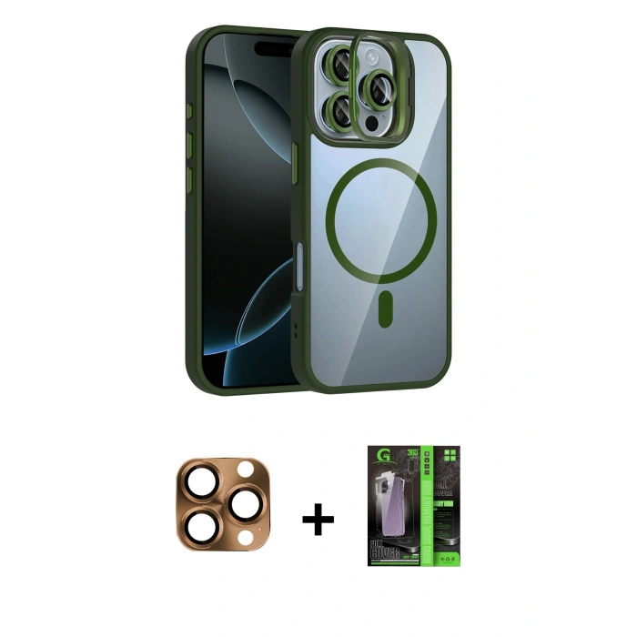 MARSİLYAN™- iPhone 16 Pro Max Kılıf Yadigar Asil Koleksiyonu - Şeffaf 360 Full Body Arka Koruyucu + Çöl Titanyum Pers Alüminyum Kamera Lens
