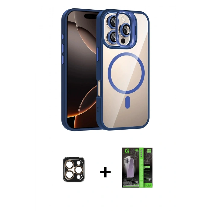MARSİLYAN™- iPhone 16 Pro Max Kılıf Yadigar Asil Koleksiyonu - Şeffaf 360 Full Body Arka Koruyucu + PVD Metal Kamera Lens - GD