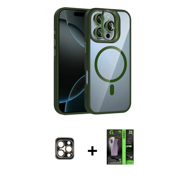 MARSİLYAN™- iPhone 16 Pro Max Kılıf Yadigar Asil Koleksiyonu - Şeffaf 360 Full Body Arka Koruyucu + PVD Metal Kamera Lens - GD