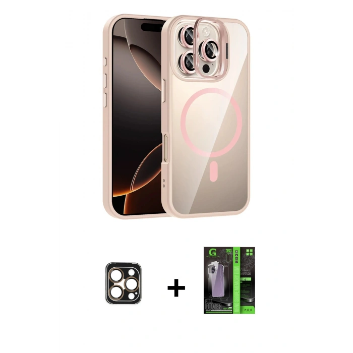 MARSİLYAN™- iPhone 16 Pro Max Kılıf Yadigar Asil Koleksiyonu - Şeffaf 360 Full Body Arka Koruyucu + PVD Metal Kamera Lens - GD