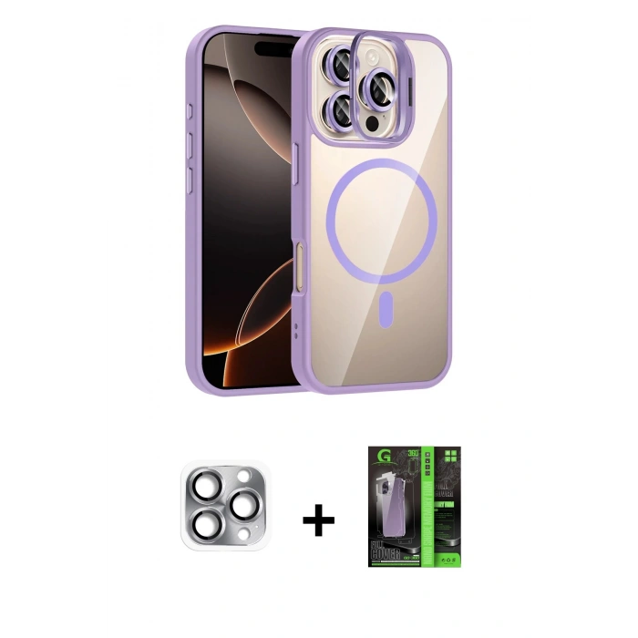MARSİLYAN™- iPhone 16 Pro Max Kılıf Yadigar Asil Koleksiyonu - Şeffaf 360 Full Body Arka Koruyucu + Pers Alüminyum Kamera Lens - GI