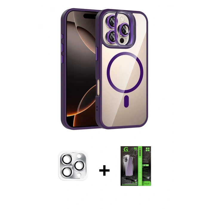 MARSİLYAN™- iPhone 16 Pro Max Kılıf Yadigar Asil Koleksiyonu - Şeffaf 360 Full Body Arka Koruyucu + Pers Alüminyum Kamera Lens - GS