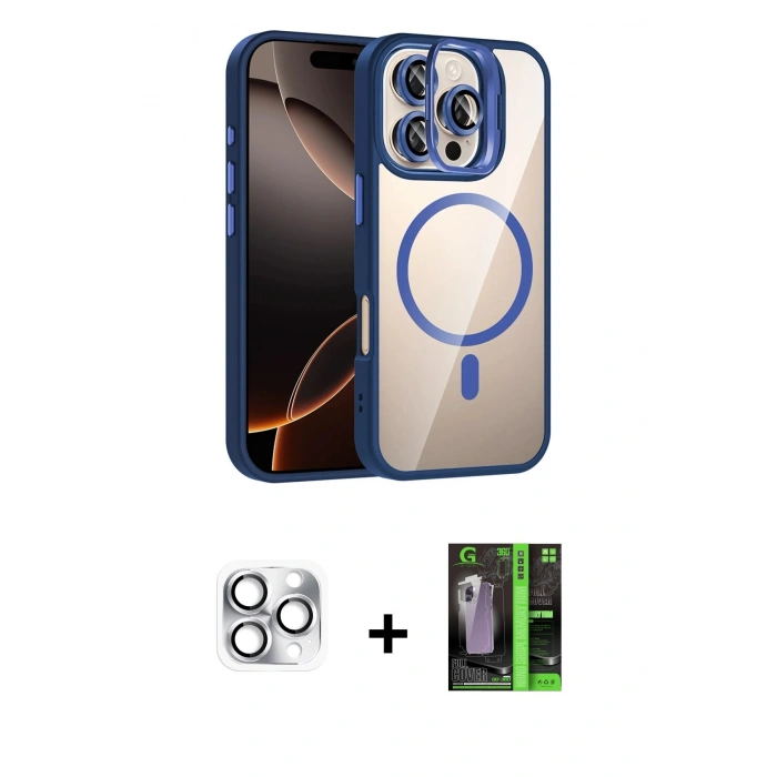 MARSİLYAN™- iPhone 16 Pro Max Kılıf Yadigar Asil Koleksiyonu - Şeffaf 360 Full Body Arka Koruyucu + Pers Alüminyum Kamera Lens - GS