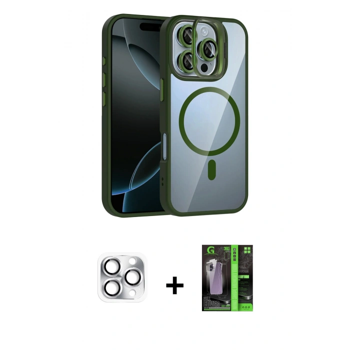 MARSİLYAN™- iPhone 16 Pro Max Kılıf Yadigar Asil Koleksiyonu - Şeffaf 360 Full Body Arka Koruyucu + Pers Alüminyum Kamera Lens - GS
