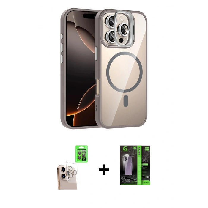 MARSİLYAN™- iPhone 16 Pro Max Kılıf Yadigar Asil Koleksiyonu - Şeffaf 360 Full Body Arka Koruyucu + Raze Metal Kamera Lens - NLGY