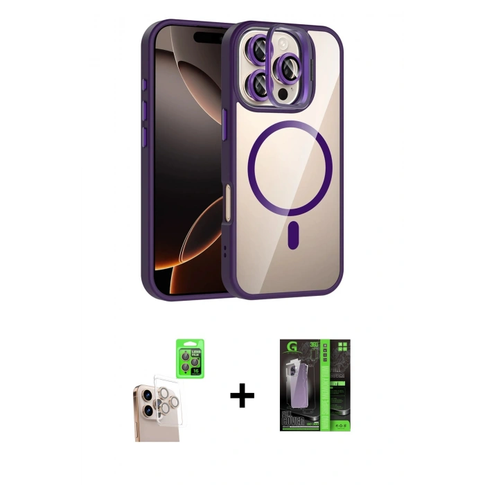 MARSİLYAN™- iPhone 16 Pro Max Kılıf Yadigar Asil Koleksiyonu - Şeffaf 360 Full Body Arka Koruyucu + Raze Metal Kamera Lens - NLGY