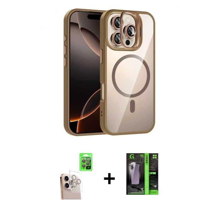 MARSİLYAN™- iPhone 16 Pro Max Kılıf Yadigar Asil Koleksiyonu - Şeffaf 360 Full Body Arka Koruyucu + Raze Metal Kamera Lens - NLGY