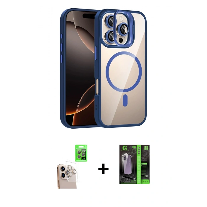 MARSİLYAN™- iPhone 16 Pro Max Kılıf Yadigar Asil Koleksiyonu - Şeffaf 360 Full Body Arka Koruyucu + Raze Metal Kamera Lens - NLGY