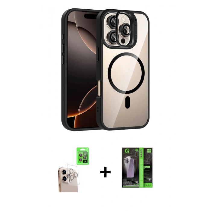 MARSİLYAN™- iPhone 16 Pro Max Kılıf Yadigar Asil Koleksiyonu - Şeffaf 360 Full Body Arka Koruyucu + Raze Metal Kamera Lens - NLGY
