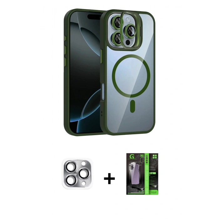 MARSİLYAN™- iPhone 16 Pro Max Kılıf Yadigar Asil Koleksiyonu - Şeffaf 360 Full Body Arka Koruyucu + Pers Alüminyum Kamera Lens - GI