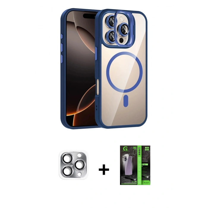 MARSİLYAN™- iPhone 16 Pro Max Kılıf Yadigar Asil Koleksiyonu - Şeffaf 360 Full Body Arka Koruyucu + Pers Alüminyum Kamera Lens - GI