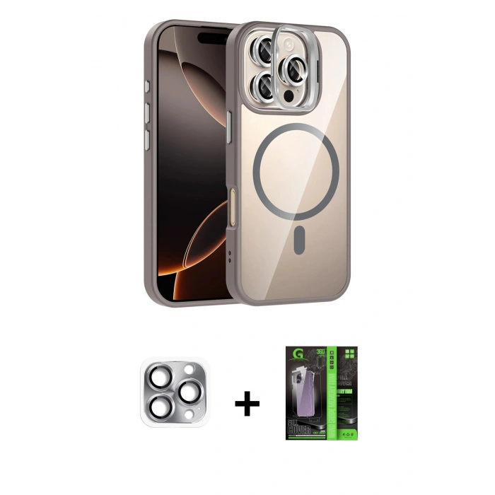 MARSİLYAN™- iPhone 16 Pro Max Kılıf Yadigar Asil Koleksiyonu - Şeffaf 360 Full Body Arka Koruyucu + Pers Alüminyum Kamera Lens - GI