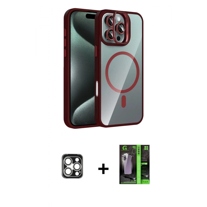 MARSİLYAN™- iPhone 16 Pro Max Kılıf Yadigar Asil Koleksiyonu - Şeffaf 360 Full Body Arka Koruyucu + PVD Metal Kamera Lens - GS