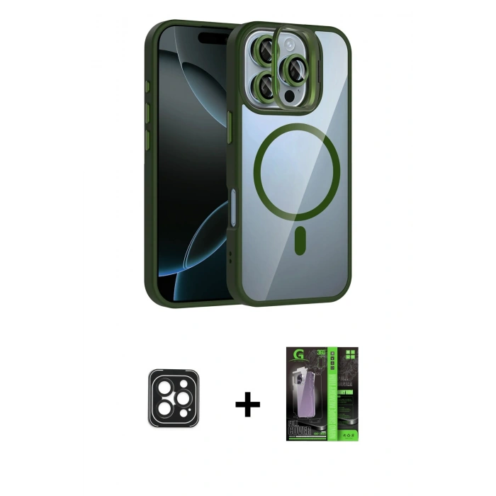 MARSİLYAN™- iPhone 16 Pro Max Kılıf Yadigar Asil Koleksiyonu - Şeffaf 360 Full Body Arka Koruyucu + PVD Metal Kamera Lens - SH