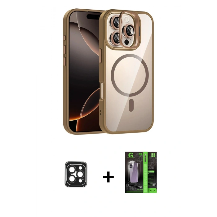 MARSİLYAN™- iPhone 16 Pro Max Kılıf Yadigar Asil Koleksiyonu - Şeffaf 360 Full Body Arka Koruyucu + PVD Metal Kamera Lens - SH