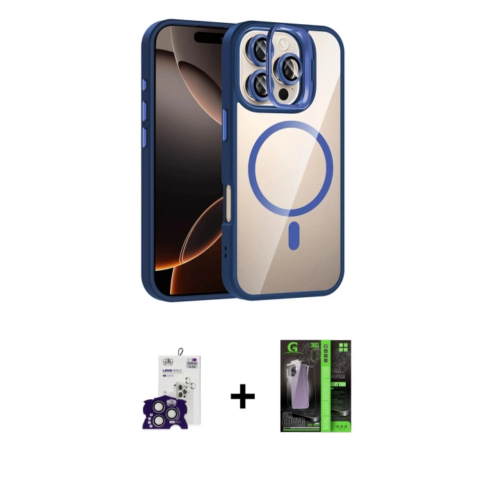 MARSİLYAN™- iPhone 16 Pro Max Kılıf Yadigar Asil Koleksiyonu - Şeffaf 360 Full Body Arka Koruyucu + Titanyum Gri Bilvis Titan Kamera Lens