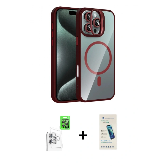 MARSİLYAN™- iPhone 16 Pro Max Kılıf Yadigar Asil Koleksiyonu - Şeffaf Pasifik Cam Ekran Koruyucu + Beyaz Raze Metal Kamera Lens