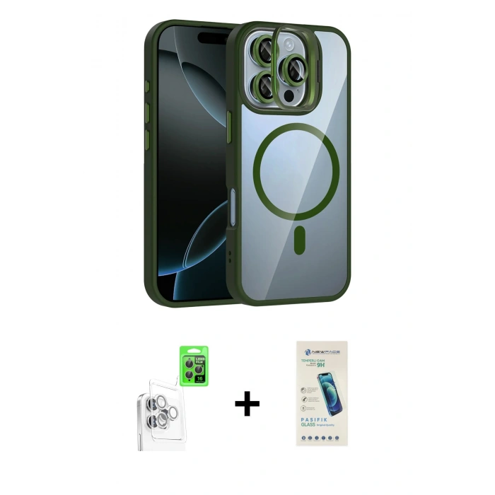 MARSİLYAN™- iPhone 16 Pro Max Kılıf Yadigar Asil Koleksiyonu - Şeffaf Pasifik Cam Ekran Koruyucu + Beyaz Raze Metal Kamera Lens