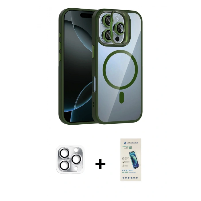 MARSİLYAN™- iPhone 16 Pro Max Kılıf Yadigar Asil Koleksiyonu - Şeffaf Pasifik Cam Ekran Koruyucu + Gümüş Pers Alüminyum Kamera Lens