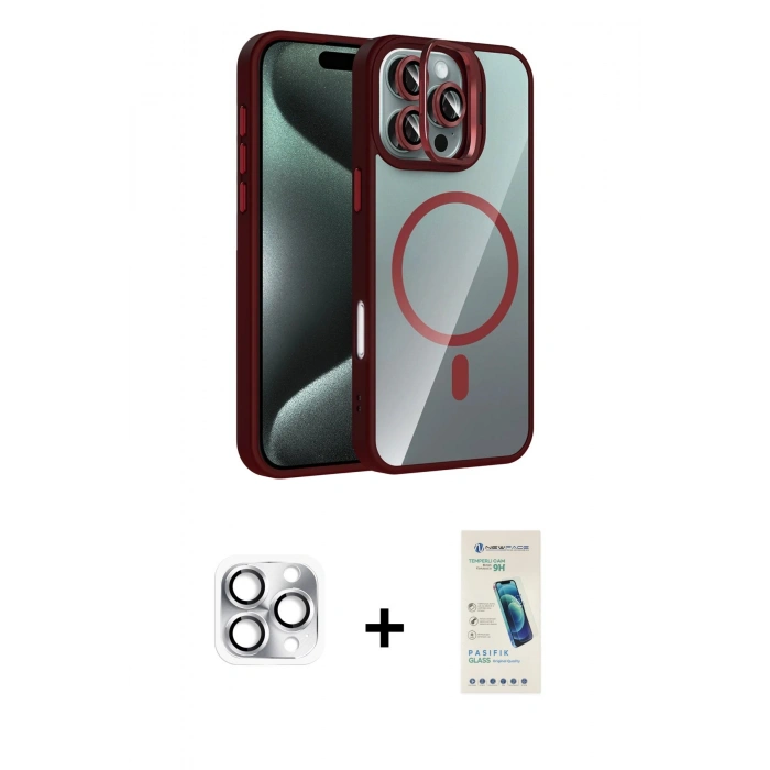 MARSİLYAN™- iPhone 16 Pro Max Kılıf Yadigar Asil Koleksiyonu - Şeffaf Pasifik Cam Ekran Koruyucu + Gümüş Pers Alüminyum Kamera Lens