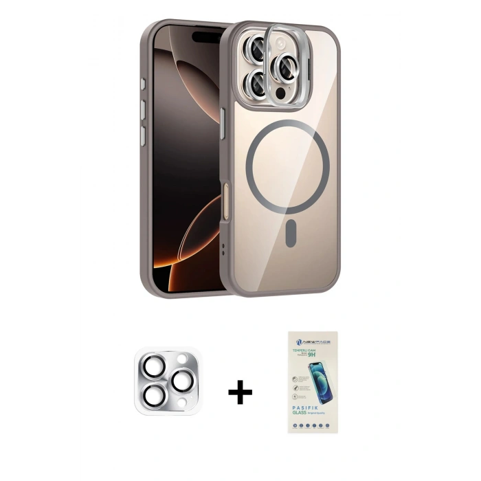 MARSİLYAN™- iPhone 16 Pro Max Kılıf Yadigar Asil Koleksiyonu - Şeffaf Pasifik Cam Ekran Koruyucu + Gümüş Pers Alüminyum Kamera Lens
