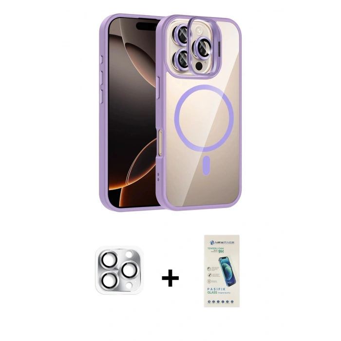 MARSİLYAN™- iPhone 16 Pro Max Kılıf Yadigar Asil Koleksiyonu - Şeffaf Pasifik Cam Ekran Koruyucu + Gümüş Pers Alüminyum Kamera Lens