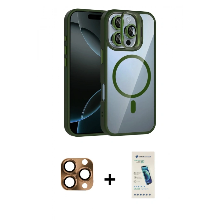 MARSİLYAN™- iPhone 16 Pro Max Kılıf Yadigar Asil Koleksiyonu - Şeffaf Pasifik Cam Ekran Koruyucu + Pers Alüminyum Kamera Lens - CLTM