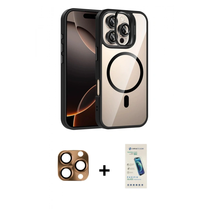 MARSİLYAN™- iPhone 16 Pro Max Kılıf Yadigar Asil Koleksiyonu - Şeffaf Pasifik Cam Ekran Koruyucu + Pers Alüminyum Kamera Lens - CLTM