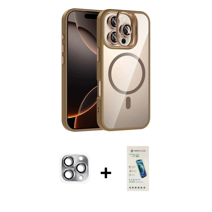 MARSİLYAN™- iPhone 16 Pro Max Kılıf Yadigar Asil Koleksiyonu - Şeffaf Pasifik Cam Ekran Koruyucu + Pers Alüminyum Kamera Lens - GI