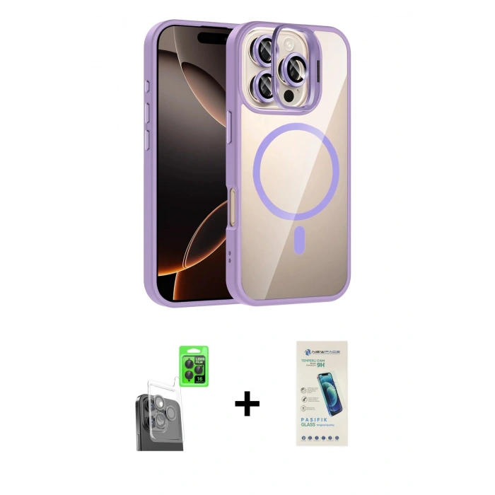 MARSİLYAN™- iPhone 16 Pro Max Kılıf Yadigar Asil Koleksiyonu - Şeffaf Pasifik Cam Ekran Koruyucu + Raze Metal Kamera Lens - SH