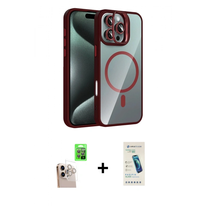 MARSİLYAN™- iPhone 16 Pro Max Kılıf Yadigar Asil Koleksiyonu - Şeffaf Pasifik Cam Ekran Koruyucu + Raze Metal Kamera Lens - NLGY
